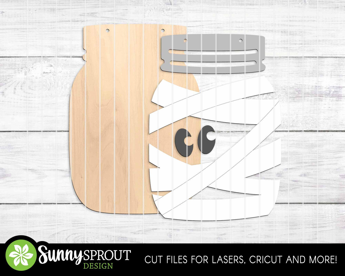 Halloween Mummy Mason Jar Sign, Digital Download, SVG Laser Cut File, Cricut, Spooky Door Hanger Design