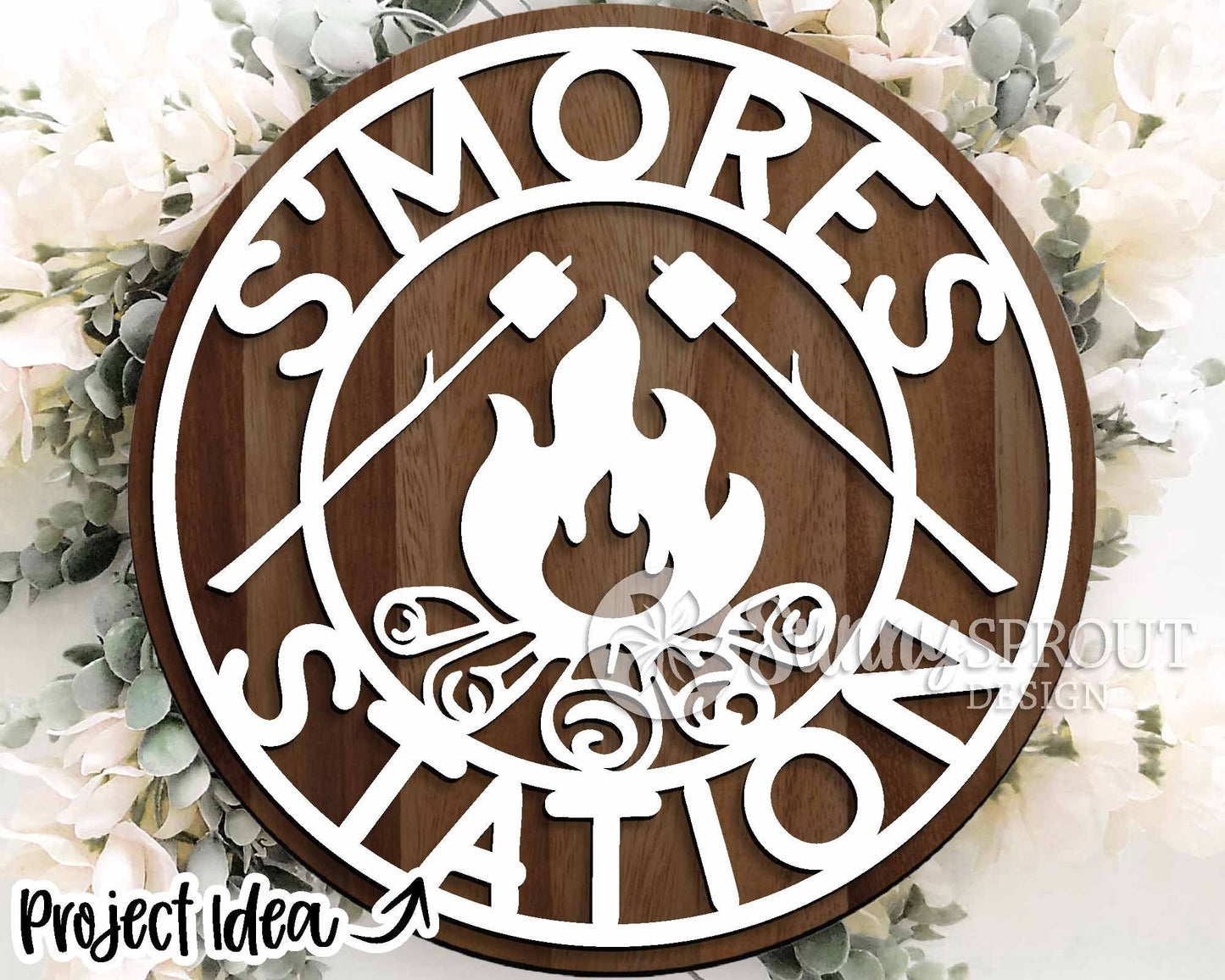 Smores Station Campfire Sign, Digital download, SVG Laser cut file, Cricut, Round door hanger design, Camping cabin outdoor decor