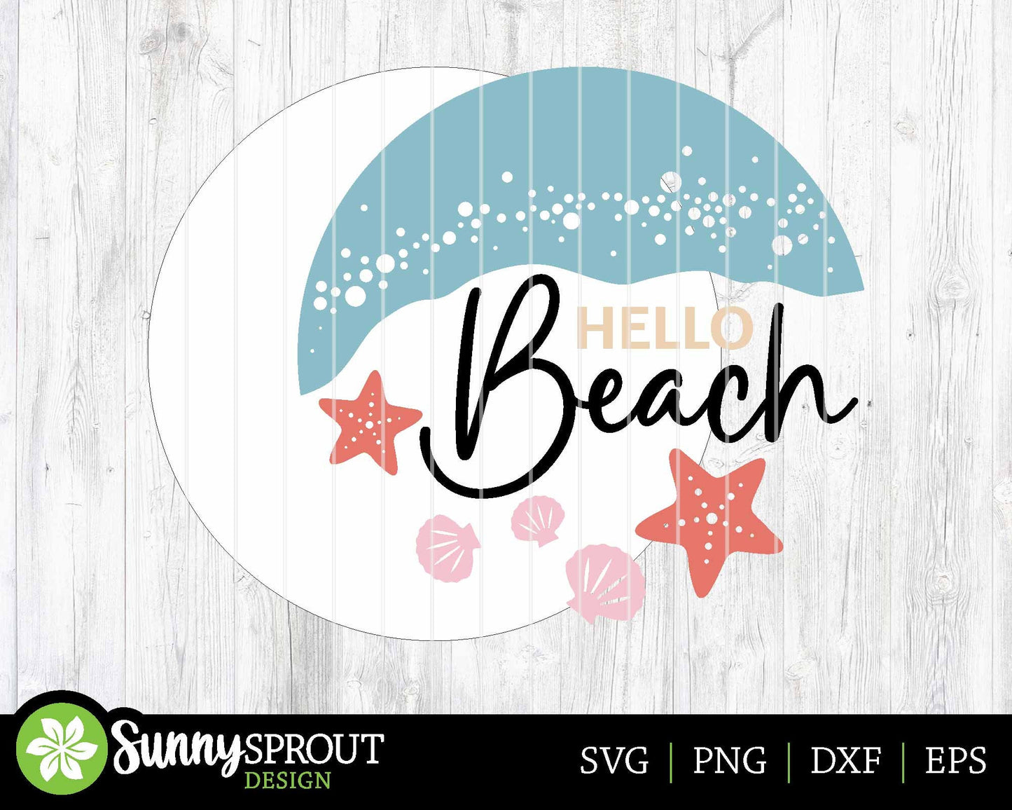 Hello Beach Shoreline Sign, Digital download, SVG Laser cut file, Cricut, Round door hanger wall art design, Ocean coastal decor
