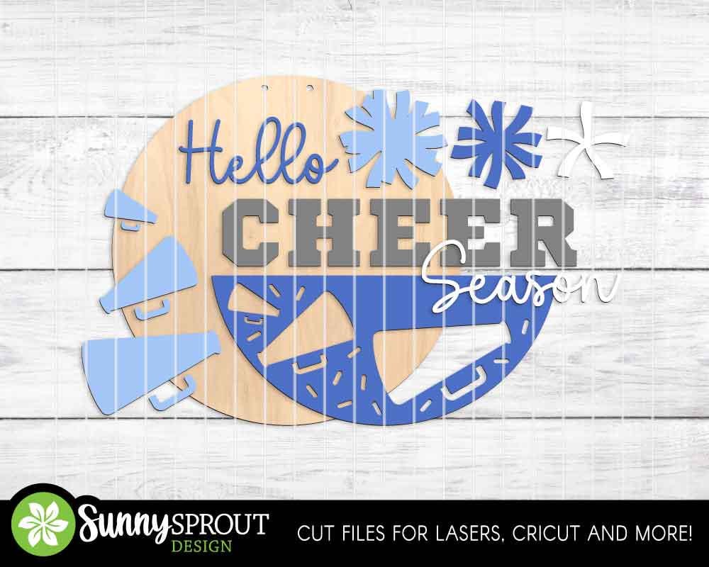 Hello Cheerleading Season Sign, Digital Download, SVG Laser Cut File, Cricut, Round Door Hanger Design, Sports Decor