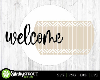 Welcome Geometric Pattern Sign, Digital Download, SVG Laser Cut File, Cricut, Modern Southwest Round Door Hanger Design