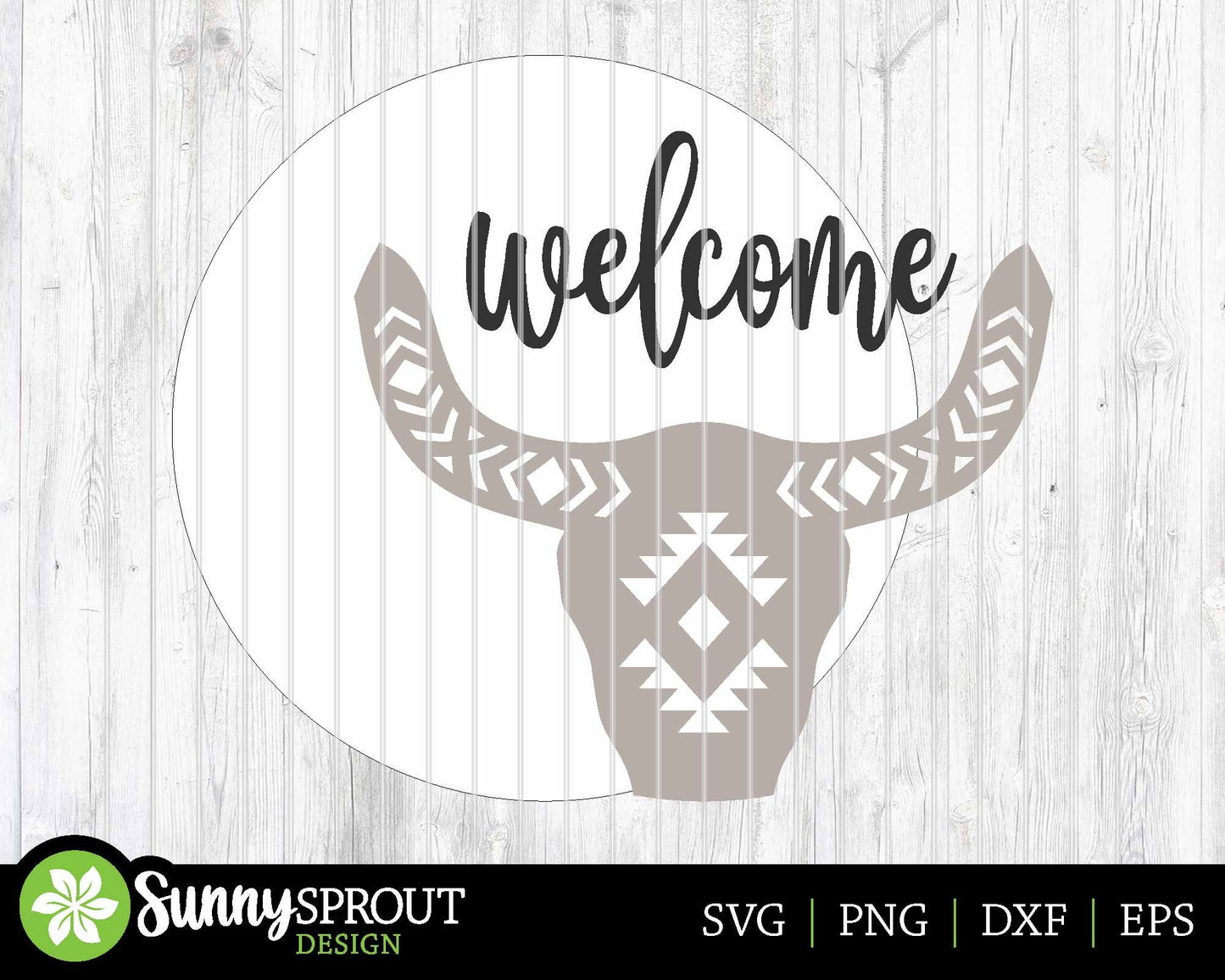 Welcome Aztec Cow Skull Sign, Digital Download, SVG Laser Cut File, Cricut, Southwestern Cowboy Round Door Hanger Design