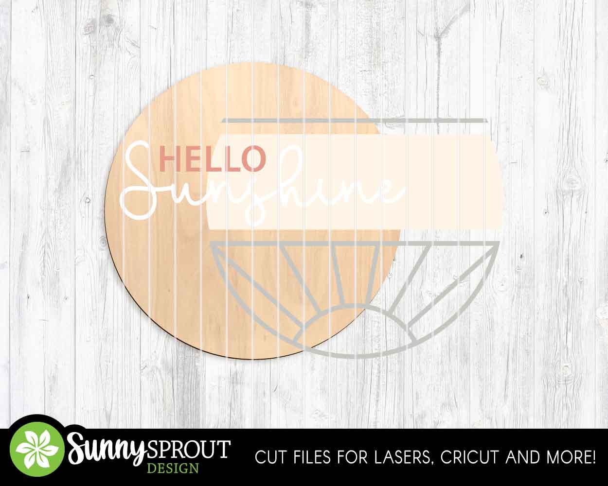 Hello Sunshine Rising Sun Sign, Digital Download, SVG Laser Cut File, Cricut, Summer Round Door Hanger Design