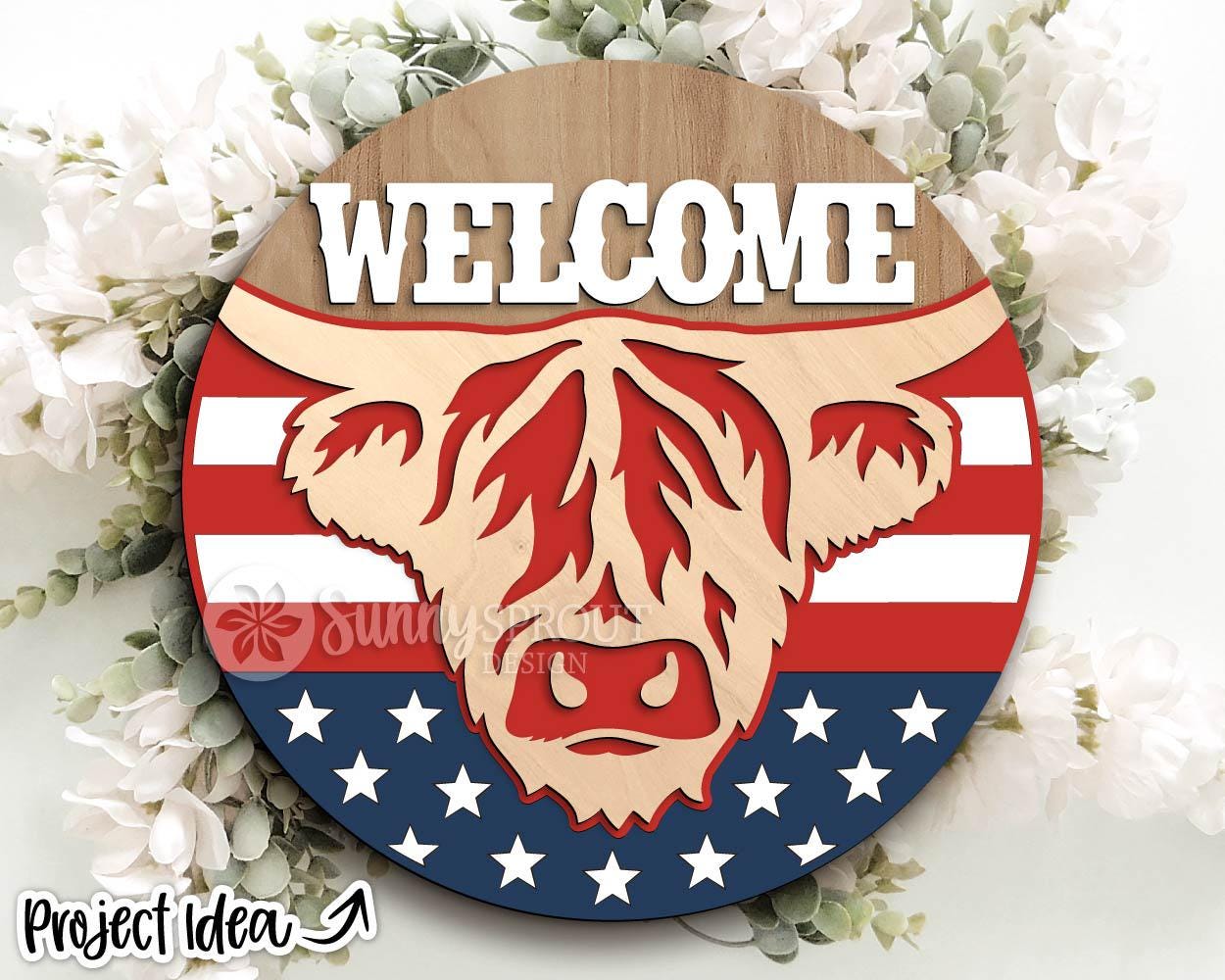 Patriotic Laser Sign Bundle 3, Round door hanger svg, Glowforge laser file, Cricut, Independence Day svg, 4th July decor