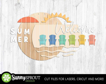 Welcome Summer Adirondack Chair Sign, Digital Download, SVG Laser Cut File, Cricut, Summer Beach Door Hanger Design