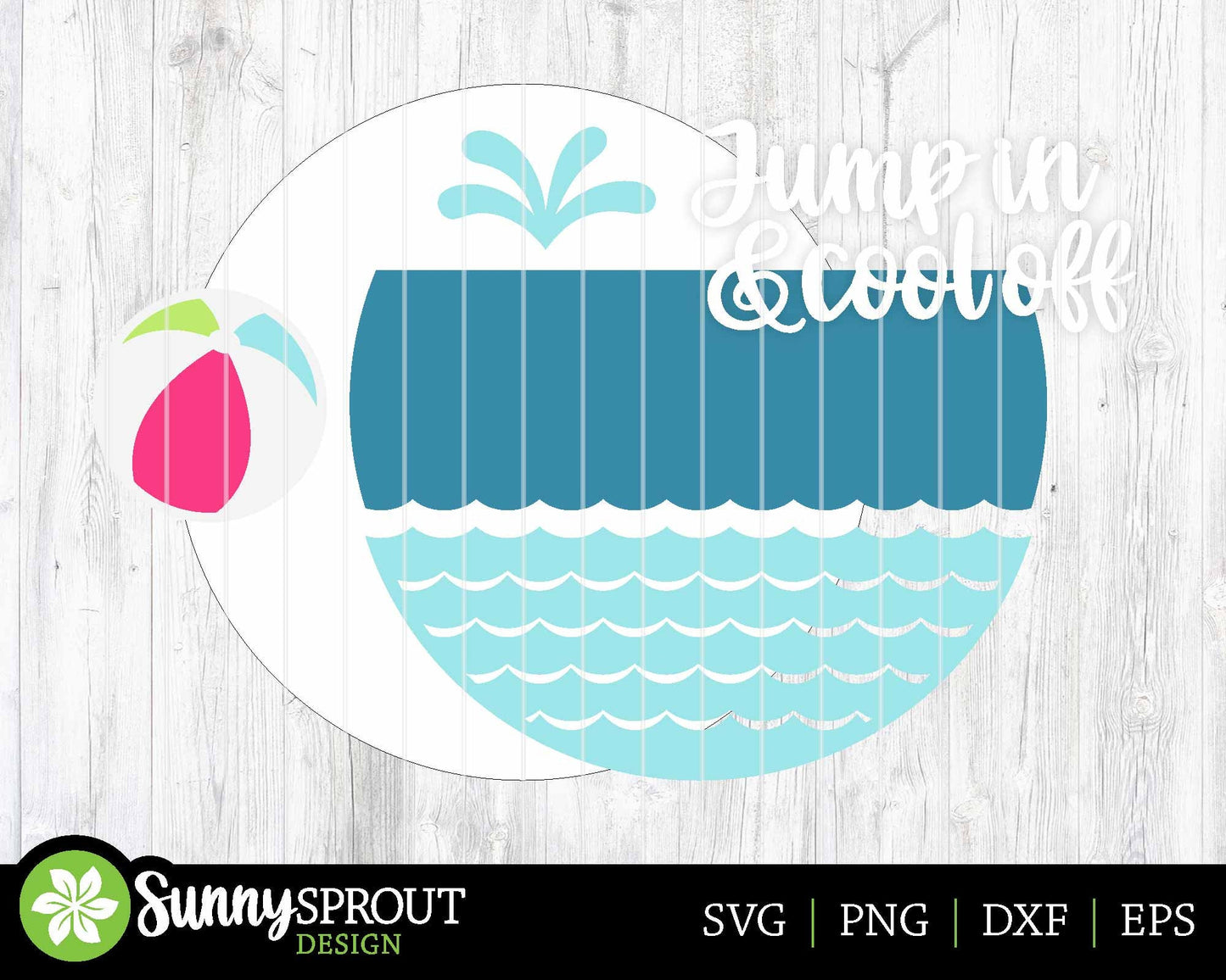 Jump In & Cool Off Pool Sign, Digital Download, SVG Laser Cut File, Cricut, Summer Round Door Hanger Design