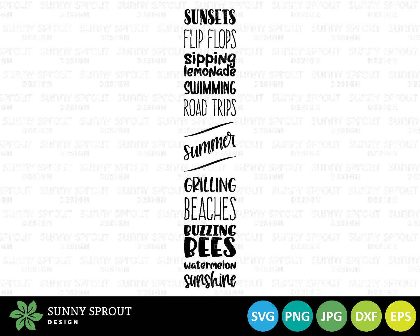 Summer Words Porch Sign, Digital Download, Cricut SVG Cut File, Vertical Porch Leaner Design