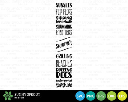 Summer Words Porch Sign, Digital Download, Cricut SVG Cut File, Vertical Porch Leaner Design