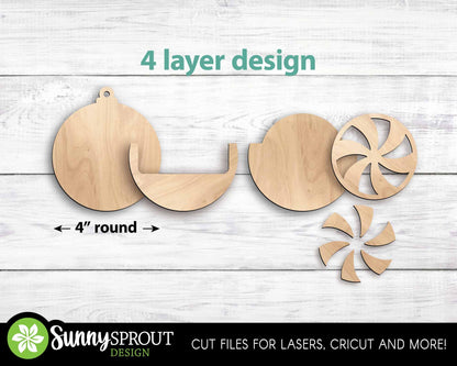 Gift Card Holder Peppermint Ornament, Digital download, SVG laser cut file, Cricut, Christmas design