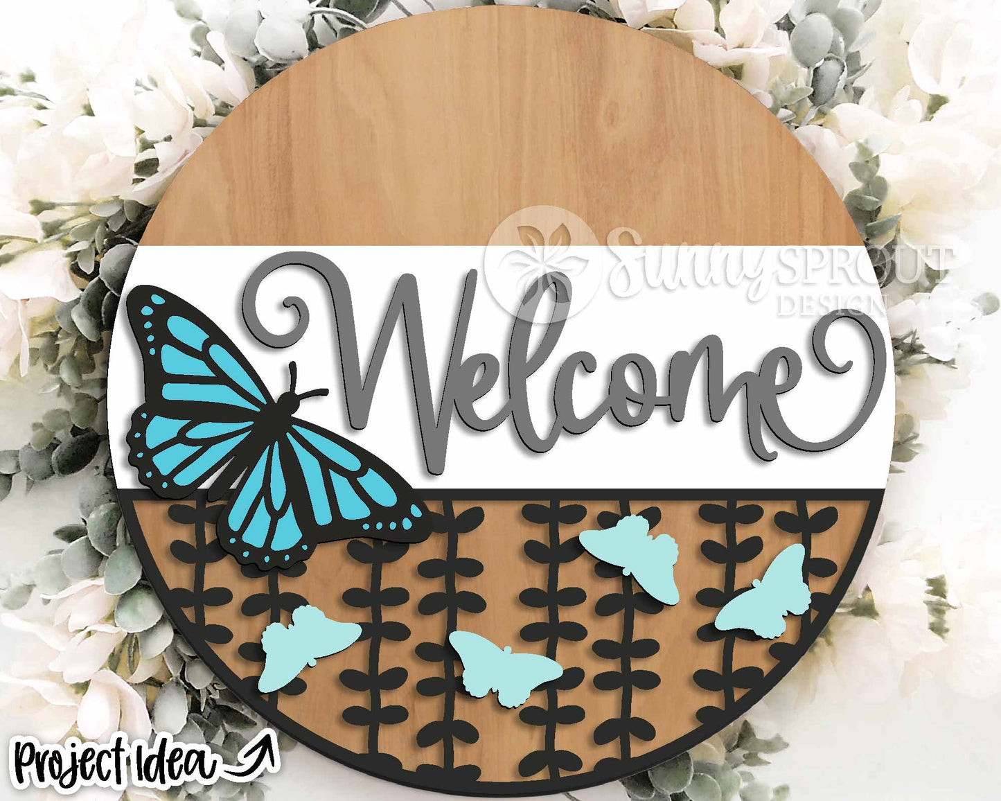 Welcome Monarch Butterfly Sign, Digital Download, SVG Laser Cut File, Cricut, Summer Fall Round Door Hanger Design