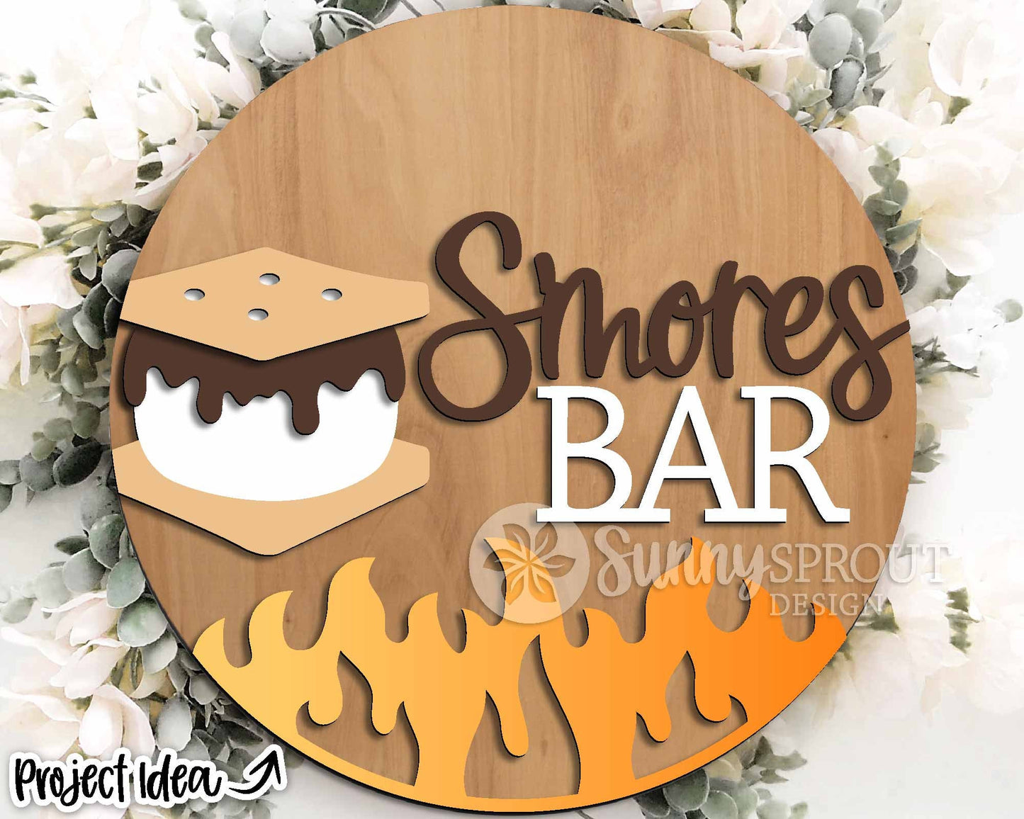 S'mores Bar Campfire Sign, Digital download, SVG Laser cut file, Cricut, Round door hanger design, Camping cabin outdoor decor