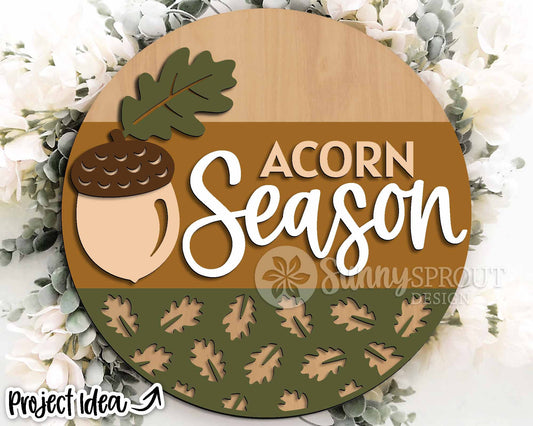 Acorn Season Oak Leaf Sign, Digital Download, SVG Laser Cut File, Cricut, Round Fall Door Hanger Design