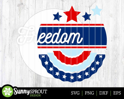 Freedom Patriotic Banner Sign, Digital Download, SVG Laser Cut File, Cricut, Round Door Hanger Design, Patriotic 4th of July Decor