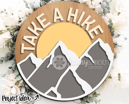 Take a Hike Mountain Sign, Digital download, SVG Laser cut file, Cricut, Round door hanger design, Camping cabin outdoor decor