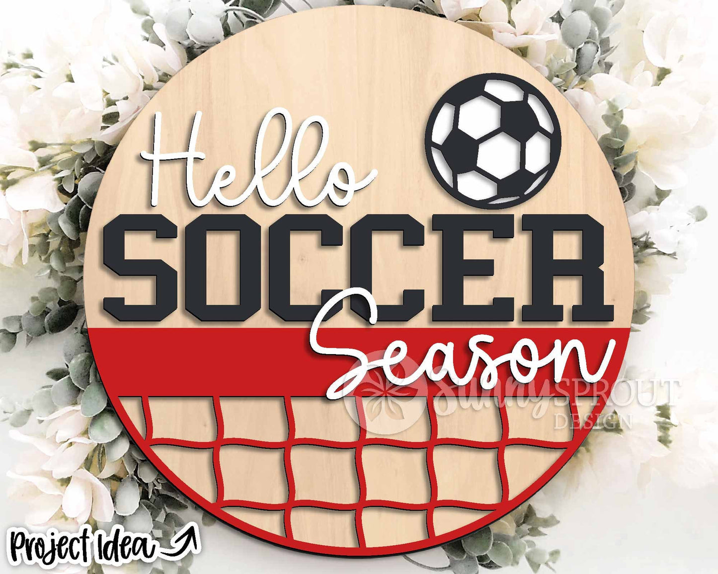 Hello Football Soccer Season Sign, Digital Download, SVG Laser Cut File, Cricut, Round Door Hanger Wall Art Design, Sports Decor