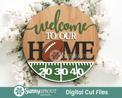 Welcome To Our Home Football Sign, Digital Download, SVG Laser Cut File, Cricut, Round Door Hanger Design, Sports Decor
