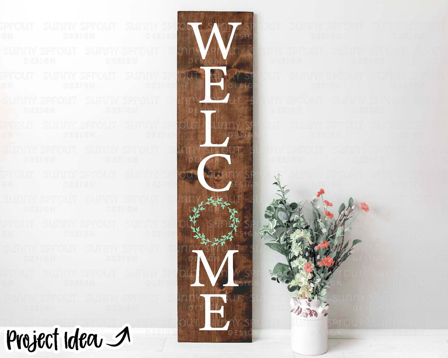 Welcome Wreath Porch Sign SVG, Digital Download, Cricut Cut File, Silhouette, Front Door Leaner Design