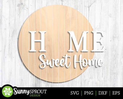 Home Sweet Home Interchangeable Graphics Sign, Digital Download, SVG Laser Cut File, Cricut, Seasonal Round Door Hanger Design