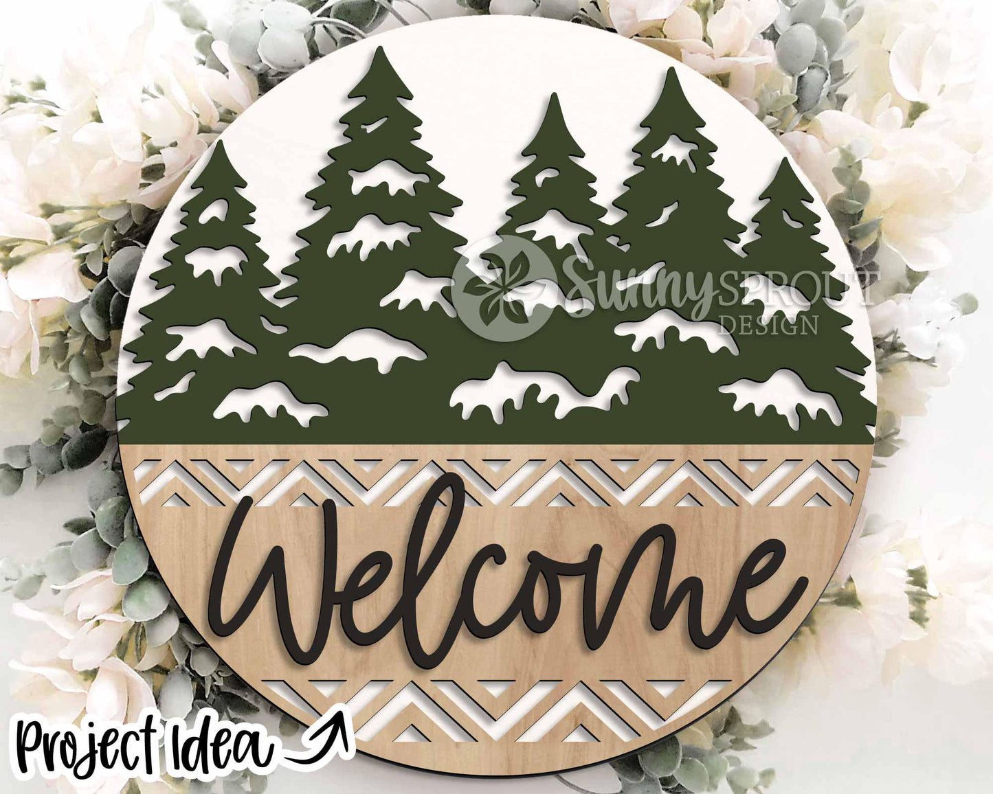 Winter Laser Sign Bundle 2, Round door hanger SVG, Glowforge laser file, Cricut cut file, Holiday welcome sign svg