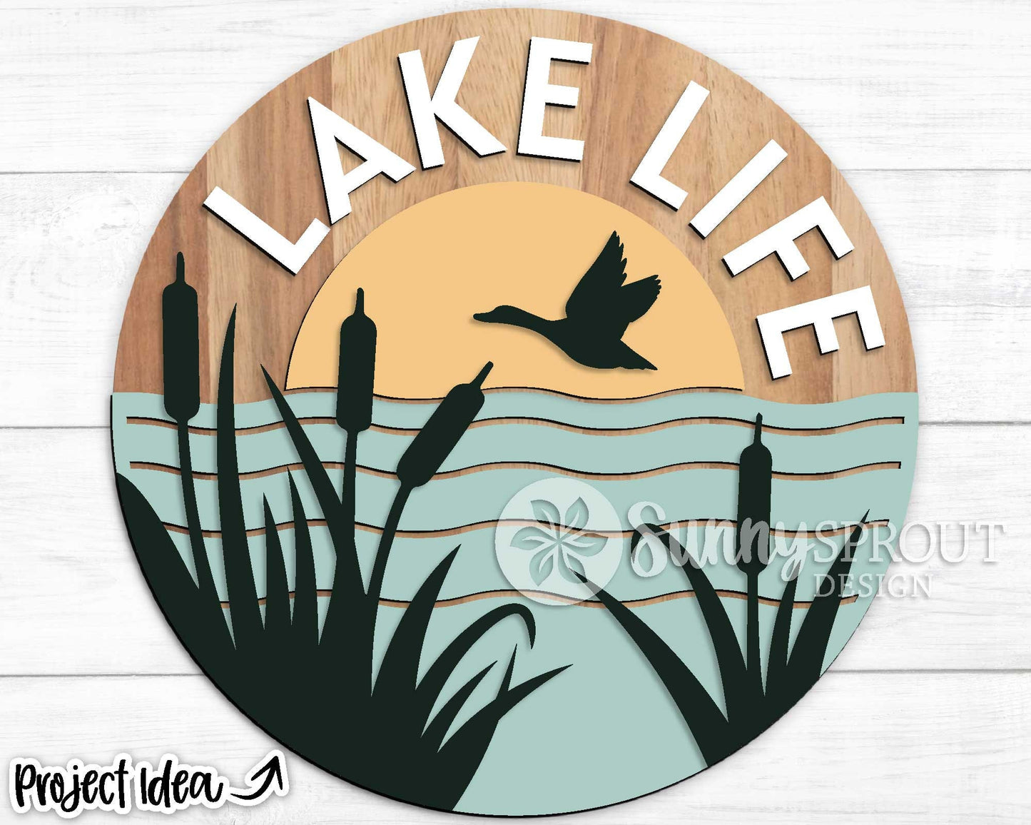 Lake Life Cattails Sign, Digital download, SVG Laser cut file, Cricut, Round door hanger design, Lake house cabin decor