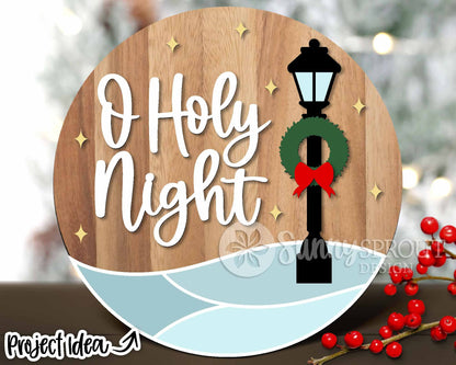O Holy Night Light Pole Sign, Digital download, SVG laser cut file, Cricut, Round door hanger design, Christmas decor