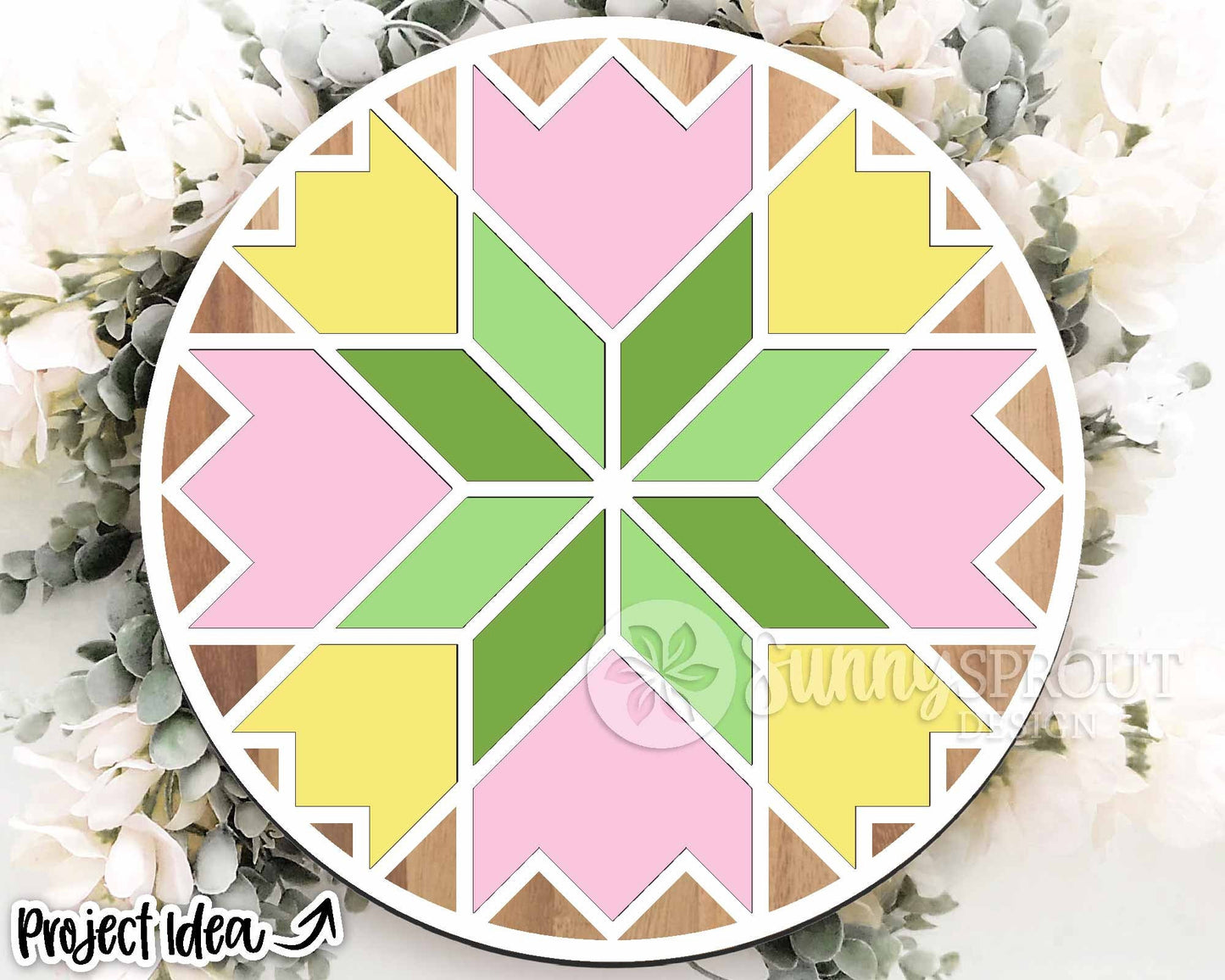 Tulip Barn Quilt Sign, Digital download, SVG laser cut file, Cricut, Round door hanger design, Farmhouse Easter decor