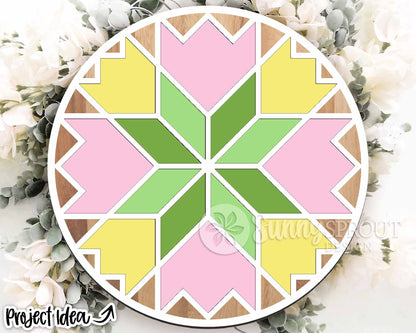 Tulip Barn Quilt Sign, Digital download, SVG laser cut file, Cricut, Round door hanger design, Farmhouse Easter decor