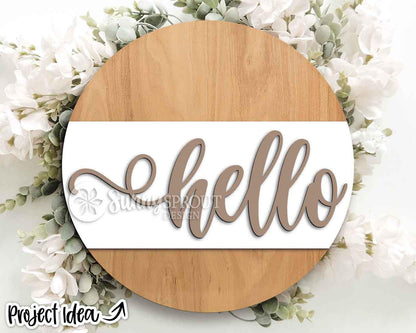 Hello Swash Sign, Digital Download, SVG Laser Cut File, Cricut, Simple Modern Farmhouse Round Door Hanger Design