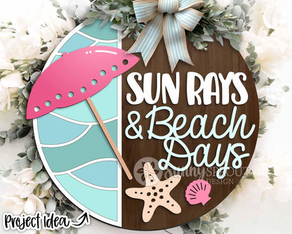 Sun Rays & Beach Days Sign, Digital download, SVG Laser cut file, Cricut, Round door hanger wall art design, Ocean coastal decor
