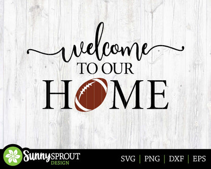 Welcome to Our Home Football Sign, Digital download, Cricut SVG cut file, Silhouette, Round door hanger design