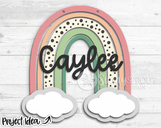 Rainbow & Clouds Sign, Digital Download, SVG Laser Cut File, Cricut, Kids Hanging Wall Art Design, Nursery Classroom Decor, Personalize