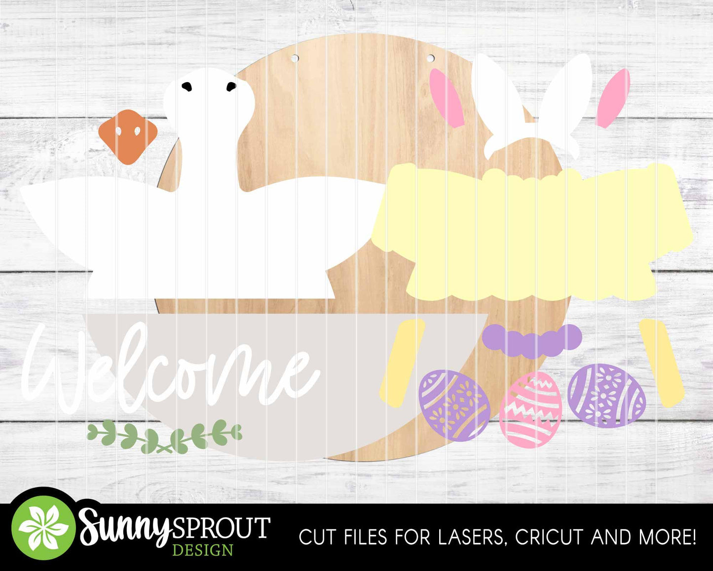 Goose Welcome Easter Egg Sign, Digital download, SVG Laser cut file, Cricut, Round door hanger design