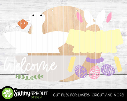 Goose Welcome Easter Egg Sign, Digital download, SVG Laser cut file, Cricut, Round door hanger design