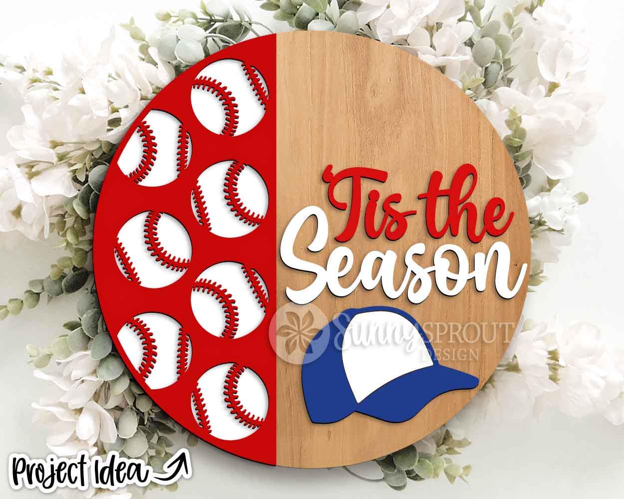 Tis the Season Baseball Pattern Sign, Digital Download, SVG Laser Cut File, Cricut, Door Hanger Design, Sports Decor