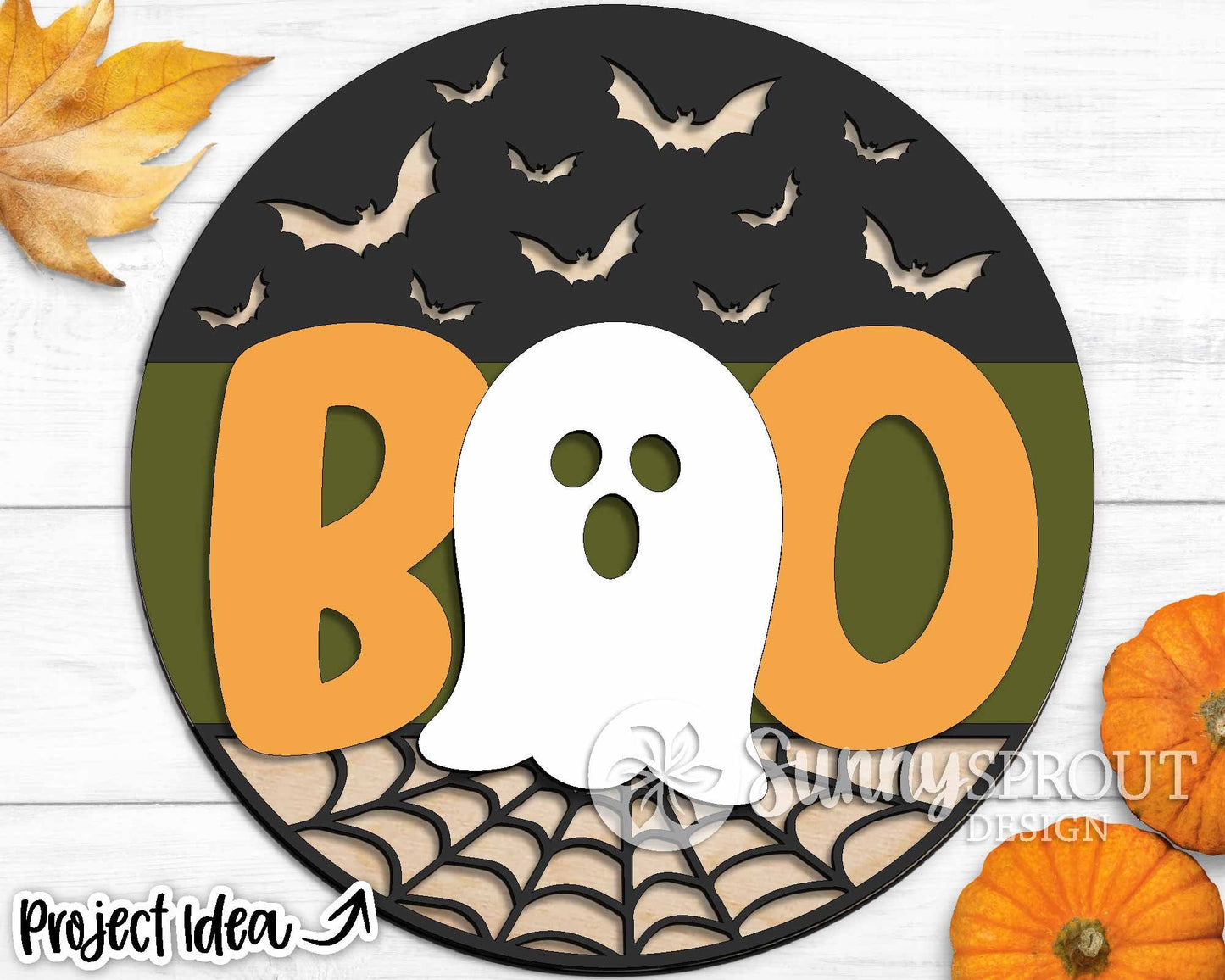 Boo Ghost Sign, Digital Download, SVG Laser Cut File, Cricut, Round Halloween Door Hanger Design