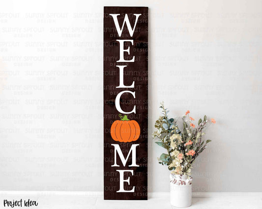 Welcome Pumpkin Porch Sign, Digital Download, Cricut SVG Cut File, Silhouette, Vertical Door Leaner Design
