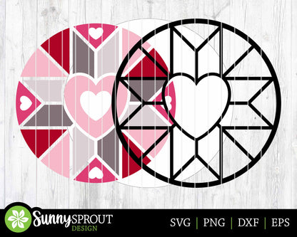 Valentine Heart Barn Quilt Sign, Digital Download, SVG Laser Cut File, Round Door Hanger Design, Farmhouse Valentine's Day Decor