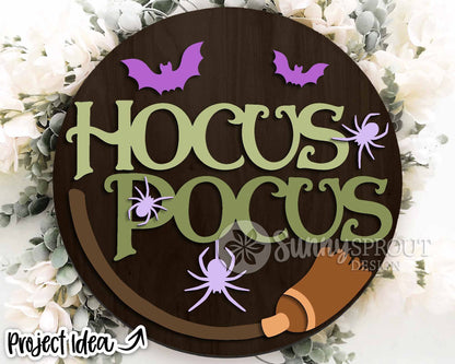 Halloween Magic Broom Bats Sign, Digital Download, SVG Laser Cut File, Cricut, Round Halloween Door Hanger Design