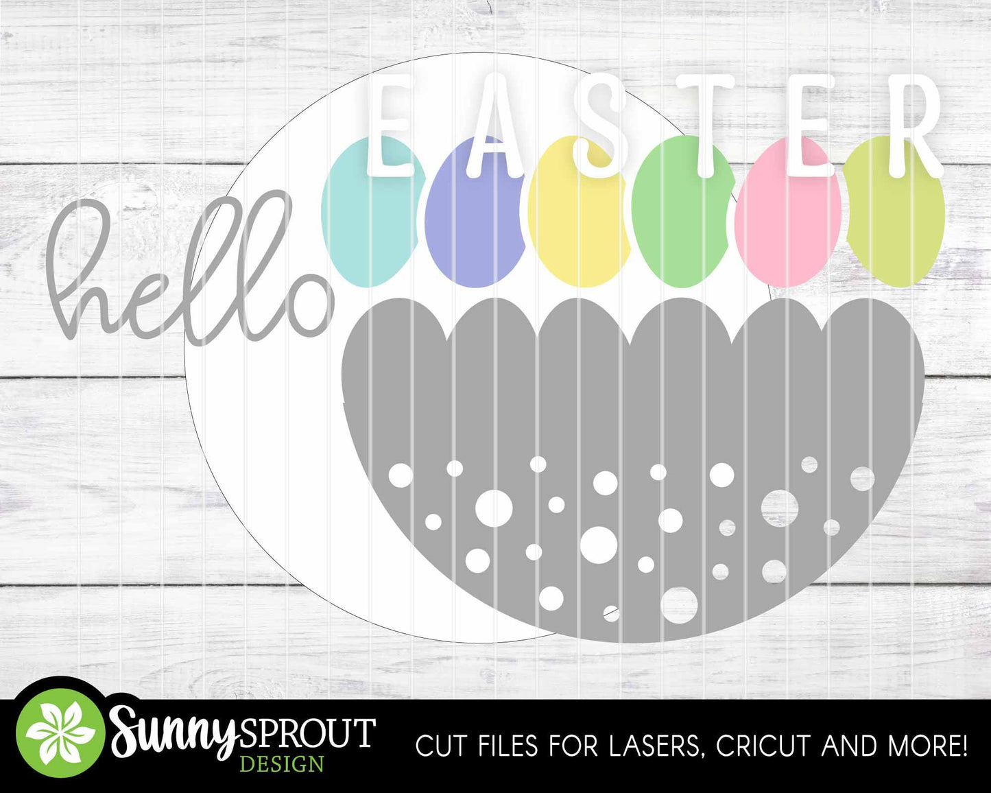 Hello Easter Eggs Polka Dot Sign, Digital download, SVG Laser cut file, Cricut, Round door hanger design