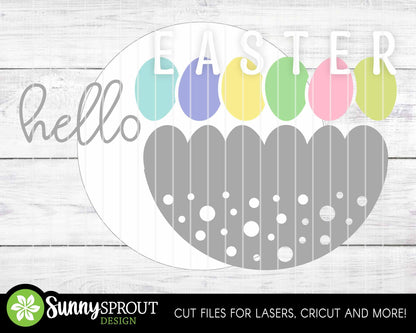 Hello Easter Eggs Polka Dot Sign, Digital download, SVG Laser cut file, Cricut, Round door hanger design