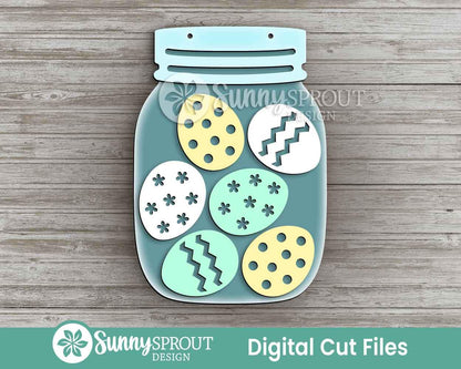 Easter Egg Mason Jar Sign, Digital download, SVG Laser cut file, Cricut, Door hanger design, Spring Easter decor