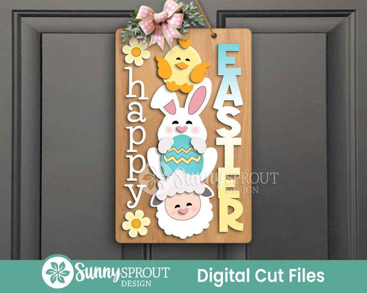 Welcome Bunny Chick & Lamb Sign, Digital download, SVG Laser cut file, Cricut, Door hanger wall art design, Spring Easter decor
