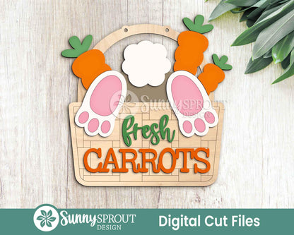 Fresh Carrots Bunny Basket Sign, Digital download, SVG Laser cut file, Cricut, Door hanger wall art design, Spring Easter decor