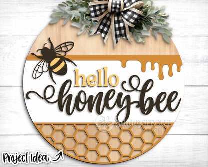 Hello Honey Bee Honeycomb Sign, Digital Download, SVG Laser Cut File, Cricut, Summer Round Door Hanger Design
