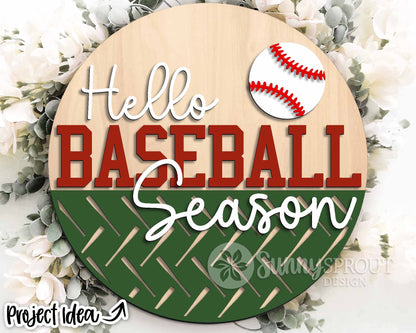 Hello Baseball Season Sign, Digital Download, SVG Laser Cut File, Cricut, Round Door Hanger Design, Sports Decor