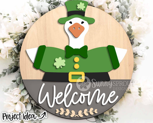 Goose Welcome St. Patrick Outfit Sign, Digital Download, SVG Laser Cut File, Cricut, Interchangeable Round Door Hanger Design