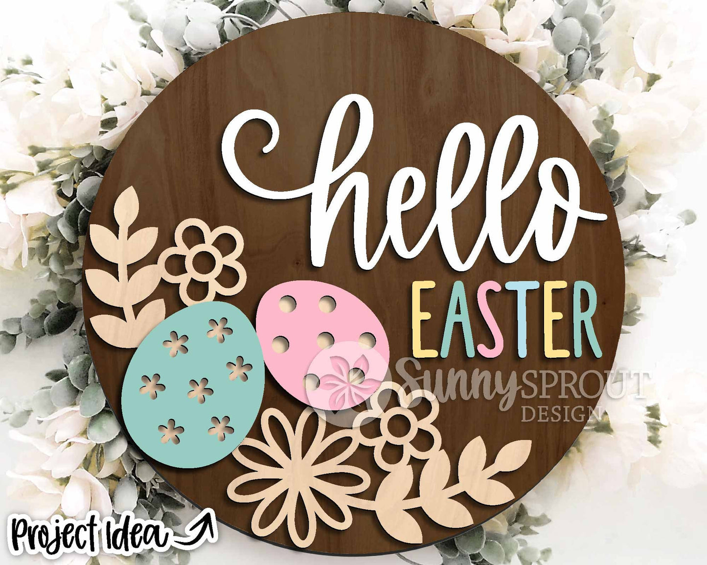 Hello Easter Floral Egg Sign, Digital download, SVG laser cut file, Cricut, Round door hanger design
