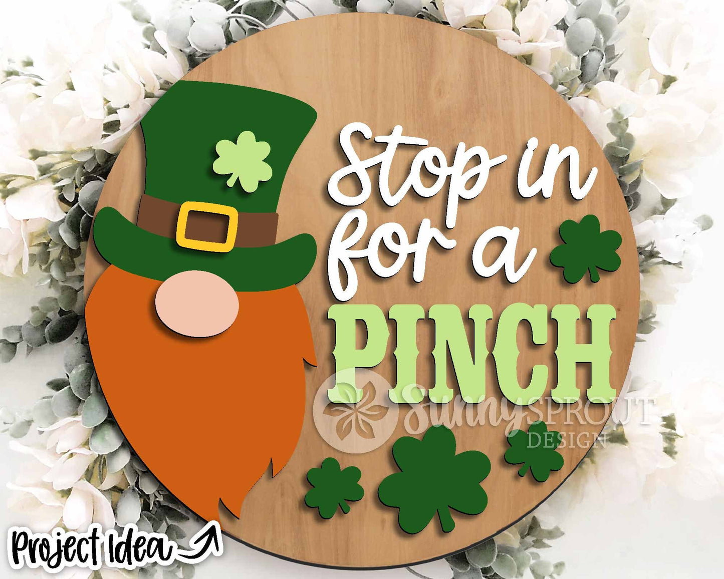 Stop In For A Pinch Leprechaun Gnome Sign, Digital Download, SVG Laser Cut File, Round Door Hanger Design, St. Patrick's Day Decor