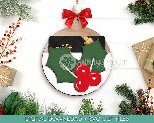 Gift Card Holder Holly Ornament, Digital download, SVG laser cut file, Cricut, Christmas design