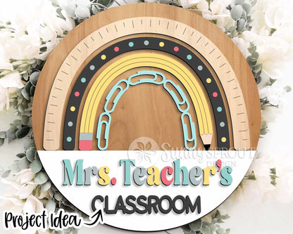 Classroom Sign Bundle, Round door hanger svg, Glowforge laser file, Cricut cut file, Door welcome sign, Teacher name sign